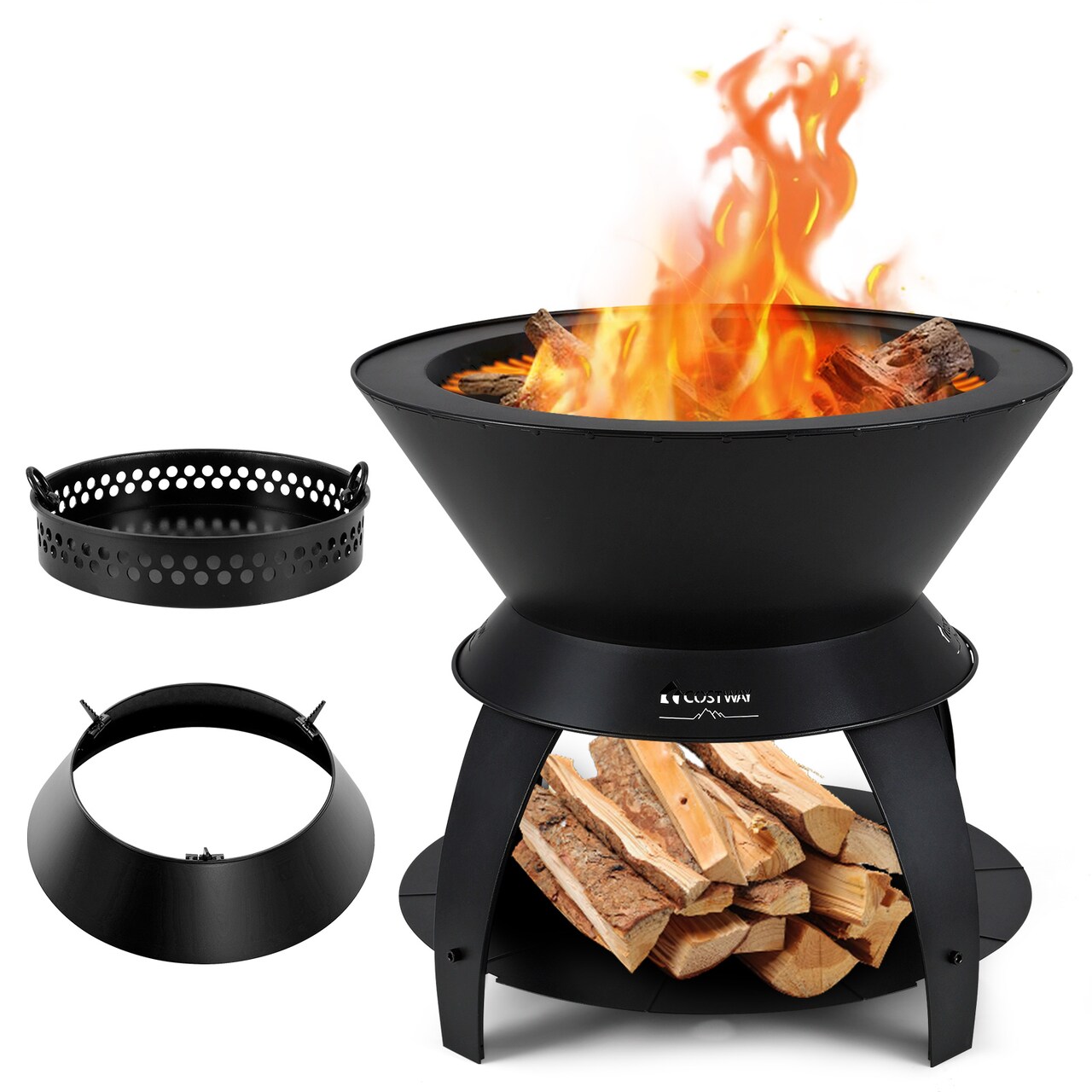 Black Alloy Fire Pit, Smokeless 3-in-1 Stove with Removable Ash Tray